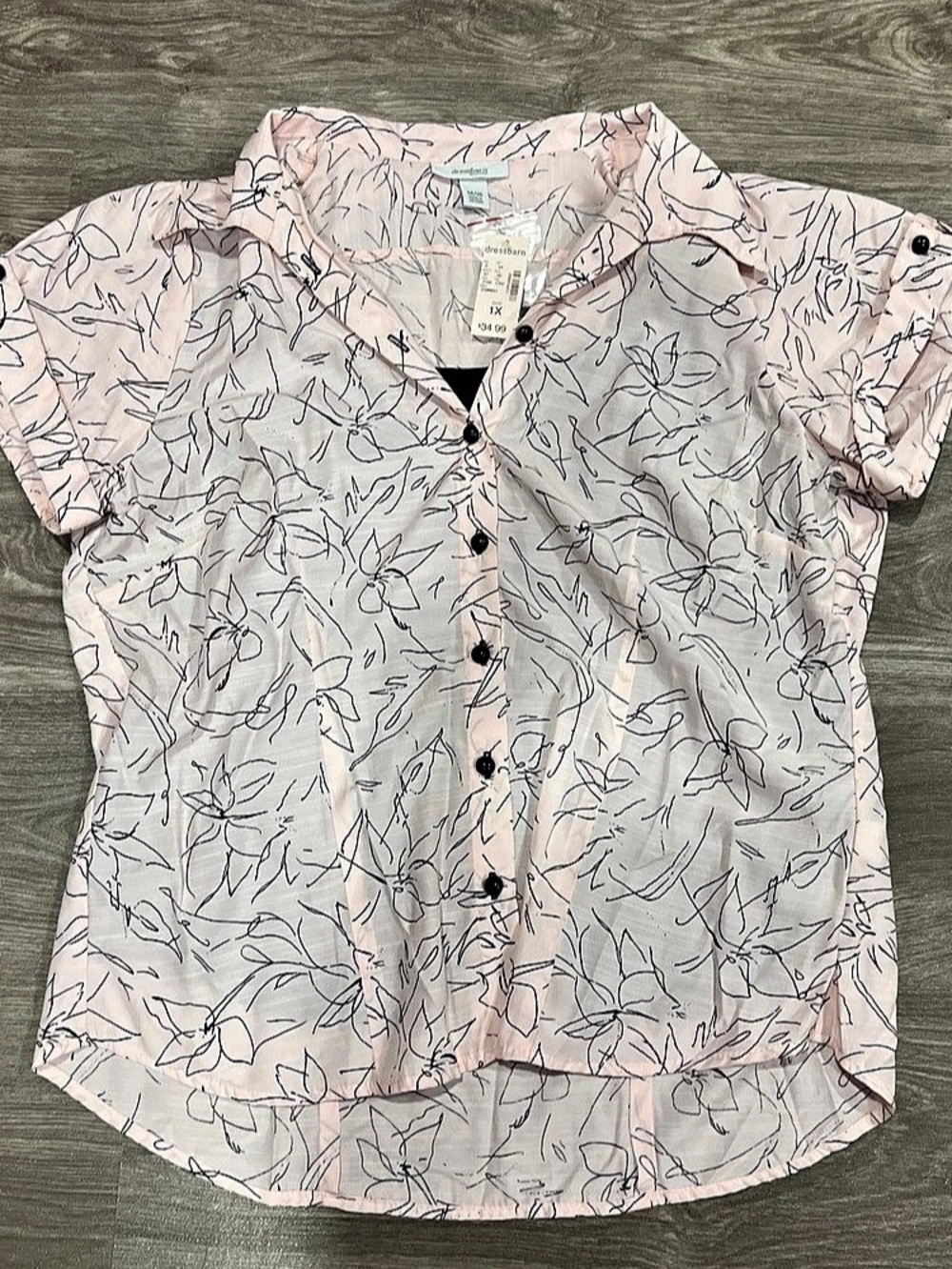 Mens Dressbarn Floral Button Front Top in Pink & White Size 1X NWT